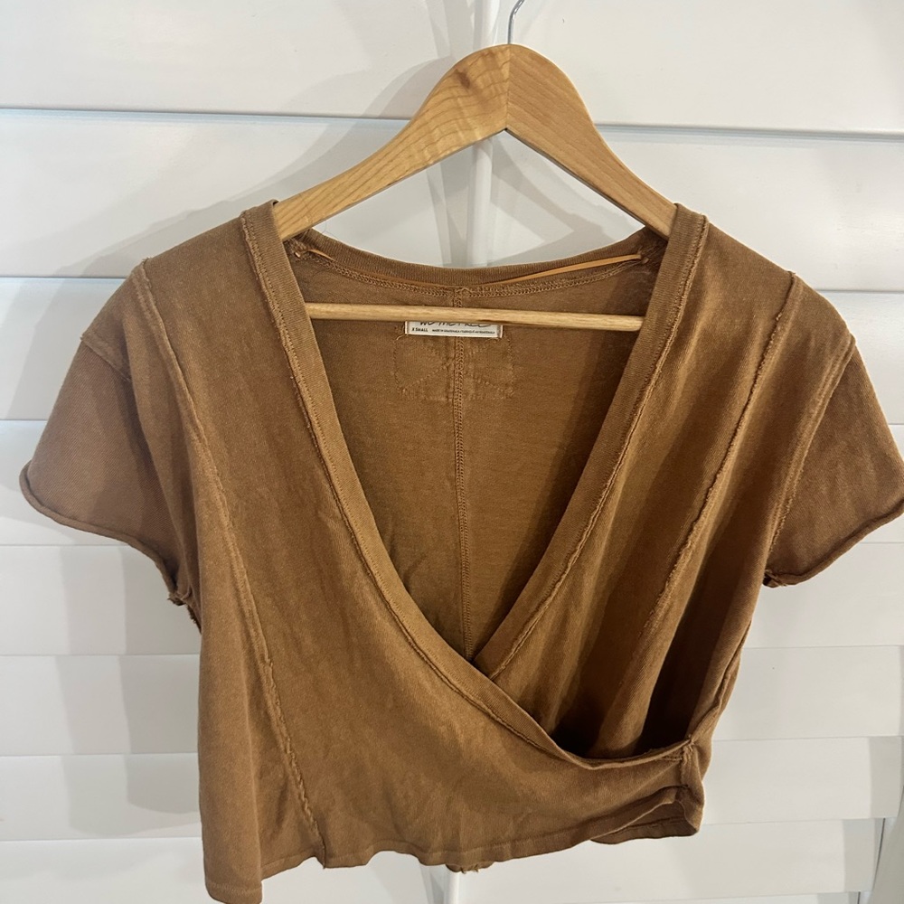 Free people crop crossed top light brown